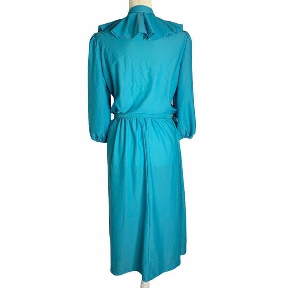 Vintage Key Hole Ruffle Midi Dress M Blue - Picture 7 of 10